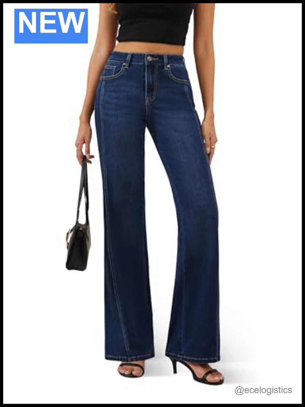 Women's High Waisted Wide Leg Stretch Jeans with Front Seam - Trendy Denim Pants